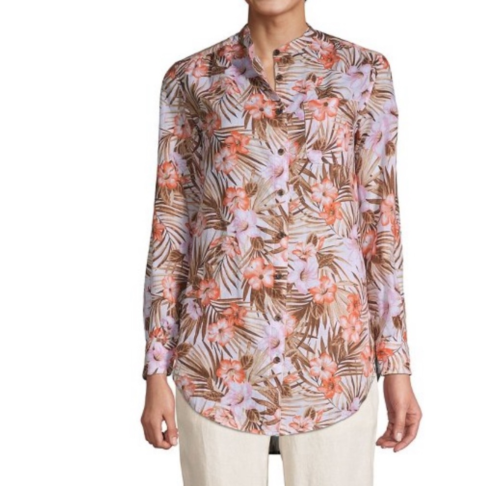 NWT Lands End Womens White Tropic Palm Linen A Line Tunic 1X 16W 18W PLUS